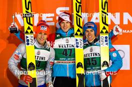 23.02.2016, Kuopio, Finland (FIN): (l-r) Daniel-Andre Tande (NOR), Fischer, Michael Hayboeck (AUT), Fischer and Stefan Kraft (AUT), Fischer - FIS world cup ski jumping, individual HS127, Kuopio (FIN). www.nordicfocus.com. © Laiho/NordicFocus. Every downloaded picture is fee-liable.