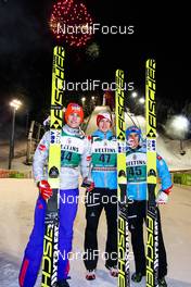 23.02.2016, Kuopio, Finland (FIN): (l-r) Daniel-Andre Tande (NOR), Fischer, Michael Hayboeck (AUT), Fischer and Stefan Kraft (AUT), Fischer - FIS world cup ski jumping, individual HS127, Kuopio (FIN). www.nordicfocus.com. © Laiho/NordicFocus. Every downloaded picture is fee-liable.