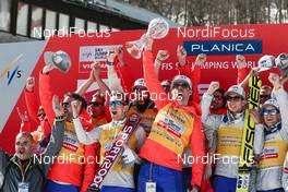 18.03.2016, Planica, Slovenia (SLO): Team Norway (l-r) - FIS world cup ski flying, cups, Planica (SLO). www.nordicfocus.com. © Modica/NordicFocus. Every downloaded picture is fee-liable.