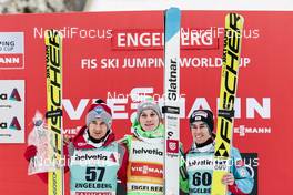 18.12.2016, Engelberg, Switzerland (SUI): Kamil Stoch (POL), Domen Prevc (SLO), Stefan Kraft (AUT), (l-r) - FIS world cup ski jumping, individual HS137, Engelberg (SUI). www.nordicfocus.com. © Modica/NordicFocus. Every downloaded picture is fee-liable.