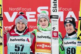 18.12.2016, Engelberg, Switzerland (SUI): Kamil Stoch (POL), Domen Prevc (SLO), Stefan Kraft (AUT), (l-r) - FIS world cup ski jumping, individual HS137, Engelberg (SUI). www.nordicfocus.com. © Modica/NordicFocus. Every downloaded picture is fee-liable.