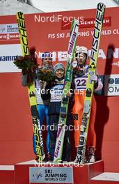 04.02.2016, Oslo, Norway (NOR): Maren Lundby (NOR), Sara Takanashi (JPN), Irina Avvakumova (RUS), (l-r) - FIS world cup ski jumping ladies, individual HS134, Oslo (NOR). www.nordicfocus.com. © Felgenhauer/NordicFocus. Every downloaded picture is fee-liable.