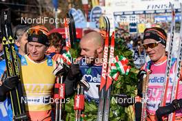 31.01.2016, Molina di Fiemme, Italy (ITA): Petter Eliassen (NOR), Tord Asle Gjerdalen (NOR), Stian Hoelgaard (NOR), (l-r) - Ski Classics and FIS Marathon Cup Marcialonga, Molina di Fiemme (ITA). www.nordicfocus.com. © Rauschendorfer/NordicFocus. Every downloaded picture is fee-liable.