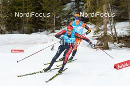 07.02.2016, Seefeld, Austria (AUT): Anders Aukland (NOR), Kjetil Dammen (NOR), (l-r)  - Visma Ski Classics Kaiser Maximilian Lauf, Seefeld (AUT). www.nordicfocus.com. © Rauschendorfer/NordicFocus. Every downloaded picture is fee-liable.