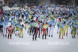13.02.2016, Cortina-Toblach, Italy (ITA): The start of the race   - Ski Classics, Cortina-Toblach (ITA). www.nordicfocus.com. © Modica/NordicFocus. Every downloaded picture is fee-liable.