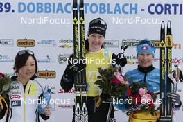 13.02.2016, Cortina-Toblach, Italy (ITA): Masako Ishida (JPN), Britta Johansson Norgren (NOR), Seraina Boner (SUI), (l-r) - Ski Classics, Cortina-Toblach (ITA). www.nordicfocus.com. © Modica/NordicFocus. Every downloaded picture is fee-liable.