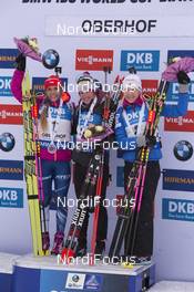 07.01.2017, Oberhof, Germany (GER): Gabriela Koukalova (CZE), Marie Dorin Habert (FRA), Kaisa Makarainen (FIN), (l-r) -  IBU world cup biathlon, pursuit women, Oberhof (GER). www.nordicfocus.com. © Manzoni/NordicFocus. Every downloaded picture is fee-liable.