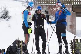 07.01.2017, Oberhof, Germany (GER): Andreas Emslander (GER) chief service technician Team Germany, Eric Lesser (GER), Guillaume Robert (FRA), Salomon race service, (l-r) -  IBU world cup biathlon, training, Oberhof (GER). www.nordicfocus.com. © Manzoni/NordicFocus. Every downloaded picture is fee-liable.