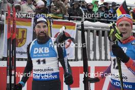 15.01.2017, Ruhpolding, Germany (GER): Benjamin Weger (SUI), Tim Burke (USA), (l-r) -  IBU world cup biathlon, pursuit men, Ruhpolding (GER). www.nordicfocus.com. © Manzoni/NordicFocus. Every downloaded picture is fee-liable.