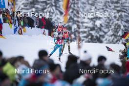 15.01.2017, Ruhpolding, Germany (GER): Marie Dorin Habert (FRA), Franziska Hildebrand (GER), Dorothea Wierer (ITA), (l-r) -  IBU world cup biathlon, pursuit women, Ruhpolding (GER). www.nordicfocus.com. © Manzoni/NordicFocus. Every downloaded picture is fee-liable.