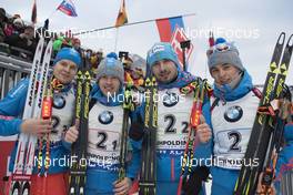 11.01.2017, Ruhpolding, Germany (GER): Matvey Eliseev (RUS), Alexey Volkov (RUS), Anton Shipulin (RUS), Anton Babikov (RUS), (l-r), (l-r) -  IBU world cup biathlon, relay men, Ruhpolding (GER). www.nordicfocus.com. © Manzoni/NordicFocus. Every downloaded picture is fee-liable.