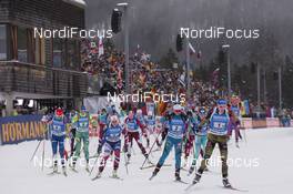 12.01.2017, Ruhpolding, Germany (GER): Eva Puskarcikova (CZE), Hanna Oeberg (SWE), Kaia Woeien Nicolaisen (NOR), Anais Chevalier (FRA), Iryna Varvynets (UKR), Vanessa Hinz (GER), (l-r) -  IBU world cup biathlon, relay women, Ruhpolding (GER). www.nordicfocus.com. © Manzoni/NordicFocus. Every downloaded picture is fee-liable.
