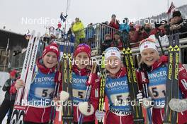 12.01.2017, Ruhpolding, Germany (GER): Marte Olsbu (NOR), Tiril Eckhoff (NOR), Hilde Fenne (NOR), Kaia Woeien Nicolaisen (NOR), (l-r) -  IBU world cup biathlon, relay women, Ruhpolding (GER). www.nordicfocus.com. © Manzoni/NordicFocus. Every downloaded picture is fee-liable.