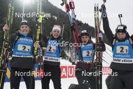 12.01.2017, Ruhpolding, Germany (GER): Justine Braisaz (FRA), Anais Chevalier (FRA), Celia Aymonier (FRA), Anais Bescond (FRA), (l-r) -  IBU world cup biathlon, relay women, Ruhpolding (GER). www.nordicfocus.com. © Manzoni/NordicFocus. Every downloaded picture is fee-liable.