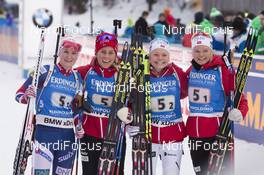 12.01.2017, Ruhpolding, Germany (GER): Marte Olsbu (NOR), Tiril Eckhoff (NOR), Hilde Fenne (NOR), Kaia Woeien Nicolaisen (NOR), (l-r) -  IBU world cup biathlon, relay women, Ruhpolding (GER). www.nordicfocus.com. © Manzoni/NordicFocus. Every downloaded picture is fee-liable.
