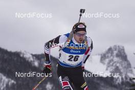 13.01.2017, Ruhpolding, Germany (GER): Dominik Landertinger (AUT) -  IBU world cup biathlon, sprint men, Ruhpolding (GER). www.nordicfocus.com. © Manzoni/NordicFocus. Every downloaded picture is fee-liable.