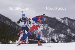 13.01.2017, Ruhpolding, Germany (GER): Lukas Hofer (ITA), Edin Hodzic (SRB), (l-r) -  IBU world cup biathlon, sprint men, Ruhpolding (GER). www.nordicfocus.com. © Manzoni/NordicFocus. Every downloaded picture is fee-liable.