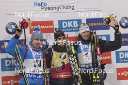 04.03.2017, Pyeong Chang, Korea (KOR): Anton Shipulin (RUS), Martin Fourcade (FRA), Julian Eberhard (AUT), (l-r) -  IBU world cup biathlon, pursuit men, Pyeong Chang (KOR). www.nordicfocus.com. © Manzoni/NordicFocus. Every downloaded picture is fee-liable.