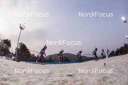 05.03.2017, Pyeong Chang, Korea (KOR): Tatiana Akimova (RUS), Nadine Horchler (GER), Lisa Vittozzi (ITA), Selina Gasparin (SUI), Anais Chevalier (FRA), Jessica Jislova (CZE), (l-r) -  IBU world cup biathlon, relay women, Pyeong Chang (KOR). www.nordicfocus.com. © Manzoni/NordicFocus. Every downloaded picture is fee-liable.