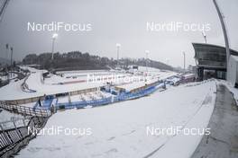 02.03.2017, Pyeong Chang, Korea (KOR): Event Feature: Overview over the mixed zone, the athletes changing area and the photographers finish position -  IBU world cup biathlon, sprint women, Pyeong Chang (KOR). www.nordicfocus.com. © Manzoni/NordicFocus. Every downloaded picture is fee-liable.