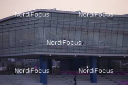 28.02.2017, Pyeong Chang, Korea (KOR): Event Feature: Reflections in the stadium building -  IBU world cup biathlon, training, Pyeong Chang (KOR). www.nordicfocus.com. © Manzoni/NordicFocus. Every downloaded picture is fee-liable.