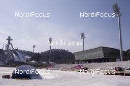03.03.2017, Pyeong Chang, Korea (KOR): Event Feature: Overview over the cross-country stadium with the jumping hill at the back -  IBU world cup biathlon, photosafari through the Alpensia Venues and Resorts, Pyeong Chang (KOR). www.nordicfocus.com. © Manzoni/NordicFocus. Every downloaded picture is fee-liable.