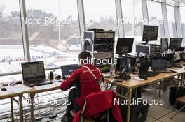 01.03.2017, Pyeong Chang, Korea (KOR): Event Feature: the timing room with the guys from Swiss Timing and Siwidata -  IBU world cup biathlon, training, Pyeong Chang (KOR). www.nordicfocus.com. © Manzoni/NordicFocus. Every downloaded picture is fee-liable.