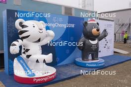 01.03.2017, Pyeong Chang, Korea (KOR): Event Feature: the two olympic mascots Soohorang and Bandabi -  IBU world cup biathlon, training, Pyeong Chang (KOR). www.nordicfocus.com. © Manzoni/NordicFocus. Every downloaded picture is fee-liable.