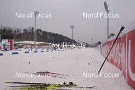 01.03.2017, Pyeong Chang, Korea (KOR): Event Feature: Track feature with Skis on the snow -  IBU world cup biathlon, training, Pyeong Chang (KOR). www.nordicfocus.com. © Manzoni/NordicFocus. Every downloaded picture is fee-liable.