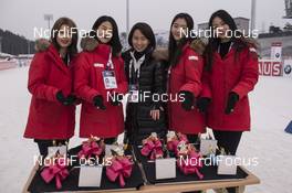 01.03.2017, Pyeong Chang, Korea (KOR): Event Feature: the flower girls pose for the picture -  IBU world cup biathlon, training, Pyeong Chang (KOR). www.nordicfocus.com. © Manzoni/NordicFocus. Every downloaded picture is fee-liable.
