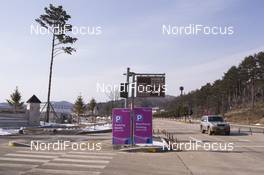 03.03.2017, Pyeong Chang, Korea (KOR): Event Feature: crossroad at the entrance to the Alpensia Resort -  IBU world cup biathlon, photosafari through the Alpensia Venues and Resorts, Pyeong Chang (KOR). www.nordicfocus.com. © Manzoni/NordicFocus. Every downloaded picture is fee-liable.