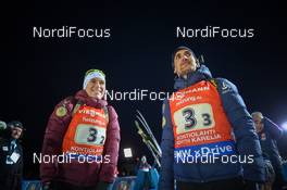 12.03.2017, Kontiolahti, Finland (FIN): Simon Desthieux (FRA), Anais Bescond (FRA) -  IBU world cup biathlon, relay mixed, Kontiolahti (FIN). www.nordicfocus.com. © Tumashov/NordicFocus. Every downloaded picture is fee-liable.