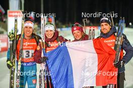 12.03.2017, Kontiolahti, Finland (FIN): Quentin Fillon Maillet (FRA), Simon Desthieux (FRA), Anais Bescond (FRA), Marie Dorin Habert (FRA) -  IBU world cup biathlon, relay mixed, Kontiolahti (FIN). www.nordicfocus.com. © Tumashov/NordicFocus. Every downloaded picture is fee-liable.