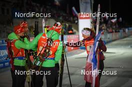 12.03.2017, Kontiolahti, Finland (FIN): Arnd Peiffer (GER), Maren Hammerschmidt (GER), Anais Bescond (FRA) -  IBU world cup biathlon, relay mixed, Kontiolahti (FIN). www.nordicfocus.com. © Tumashov/NordicFocus. Every downloaded picture is fee-liable.