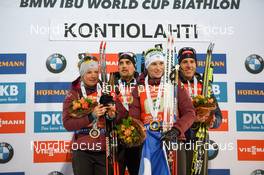 12.03.2017, Kontiolahti, Finland (FIN): Marie Dorin Habert (FRA), Anais Bescond (FRA), Simon Desthieux (FRA), Quentin Fillon Maillet (FRA) -  IBU world cup biathlon, relay mixed, Kontiolahti (FIN). www.nordicfocus.com. © Tumashov/NordicFocus. Every downloaded picture is fee-liable.
