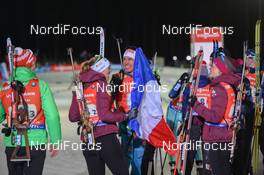 12.03.2017, Kontiolahti, Finland (FIN): Anais Bescond (FRA), Quentin Fillon Maillet (FRA) -  IBU world cup biathlon, relay mixed, Kontiolahti (FIN). www.nordicfocus.com. © Tumashov/NordicFocus. Every downloaded picture is fee-liable.