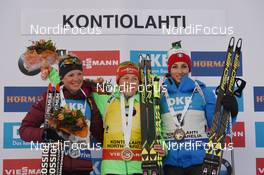 11.03.2017, Kontiolahti, Finland (FIN): Lisa Vittozzi (ITA), Marie Dorin Habert (FRA), Laura Dahlmeier (GER) -  IBU world cup biathlon, pursuit women, Kontiolahti (FIN). www.nordicfocus.com. © Tumashov/NordicFocus. Every downloaded picture is fee-liable.