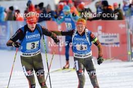 12.03.2017, Kontiolahti, Finland (FIN): Laura Dahlmeier(GER), Roman Rees(GER) -  IBU world cup biathlon, single mixed relay, Kontiolahti (FIN). www.nordicfocus.com. © Tumashov/NordicFocus. Every downloaded picture is fee-liable.