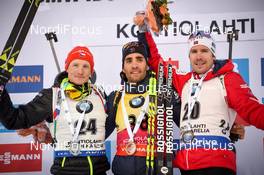 10.03.2017, Kontiolahti, Finland (FIN): Emil Hegle Svendsen (NOR), Ondrej Moravec (CZE), Martin Fourcade (FRA) -  IBU world cup biathlon, sprint men, Kontiolahti (FIN). www.nordicfocus.com. © Tumashov/NordicFocus. Every downloaded picture is fee-liable.