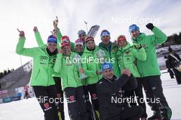17.03.2017, Oslo, Norway (NOR): Vanessa Hinz (GER), Franziska Hildebrand (GER), Denise Herrmann (GER), Gerald Hoenig (GER) coach Team Germany, Nadine Horchler (GER), Maren Hammerschmidt (GER), Laura Dahlmeier (GER), (l-r) -  IBU world cup biathlon, cups, Oslo (NOR). www.nordicfocus.com. © Manzoni/NordicFocus. Every downloaded picture is fee-liable.