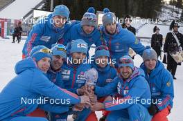 17.03.2017, Oslo, Norway (NOR): Anton Babikov (RUS), Alexander Loginov (RUS), Ricco Gross (GER), coach Team Russia, Anton Shipulin (RUS), Alexey Volkov (RUS), Evgeniy Garanichev (RUS), Matvey Eliseev (RUS), (l-r) -  IBU world cup biathlon, cups, Oslo (NOR). www.nordicfocus.com. © Manzoni/NordicFocus. Every downloaded picture is fee-liable.
