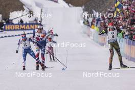 19.03.2017, Oslo, Norway (NOR): Emil Hegle Svendsen (NOR), Arnd Peiffer (GER), (l-r) -  IBU world cup biathlon, mass men, Oslo (NOR). www.nordicfocus.com. © Manzoni/NordicFocus. Every downloaded picture is fee-liable.