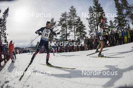 19.03.2017, Oslo, Norway (NOR): Andrejs Rastorgujevs (LAT), Arnd Peiffer (GER), (l-r) -  IBU world cup biathlon, mass men, Oslo (NOR). www.nordicfocus.com. © Manzoni/NordicFocus. Every downloaded picture is fee-liable.