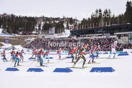 19.03.2017, Oslo, Norway (NOR): Marie Dorin Habert (FRA), Franziska Hildebrand (GER), Yuliia Dzhima (UKR), Anais Chevalier (FRA), Dorothea Wierer (ITA), Laura Dahlmeier (GER), Gabriela Koukalova (CZE), Kaisa Makarainen (FIN), (l-r) -  IBU world cup biathlon, mass women, Oslo (NOR). www.nordicfocus.com. © Manzoni/NordicFocus. Every downloaded picture is fee-liable.