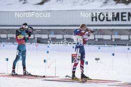 18.03.2017, Oslo, Norway (NOR): Martin Fourcade (FRA), Johannes Thingnes Boe (NOR), (l-r) -  IBU world cup biathlon, pursuit men, Oslo (NOR). www.nordicfocus.com. © Manzoni/NordicFocus. Every downloaded picture is fee-liable.