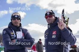 18.03.2017, Oslo, Norway (NOR): Stephane Bouthiaux (FRA) coach Team France, Julien Robert (FRA), coach Team France (l-r) -  IBU world cup biathlon, pursuit men, Oslo (NOR). www.nordicfocus.com. © Manzoni/NordicFocus. Every downloaded picture is fee-liable.