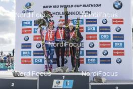 18.03.2017, Oslo, Norway (NOR): Gabriela Koukalova (CZE), Mari Laukkanen (FIN), Justine Braisaz (FRA), (l-r) -  IBU world cup biathlon, pursuit women, Oslo (NOR). www.nordicfocus.com. © Manzoni/NordicFocus. Every downloaded picture is fee-liable.