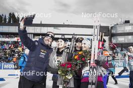 17.03.2017, Oslo, Norway (NOR): Julien Robert (FRA), Justine Braisaz (FRA), Jean Paul Giachino (FRA), coach Team France, Anais Bescond (FRA), (l-r) -  IBU world cup biathlon, sprint women, Oslo (NOR). www.nordicfocus.com. © Manzoni/NordicFocus. Every downloaded picture is fee-liable.