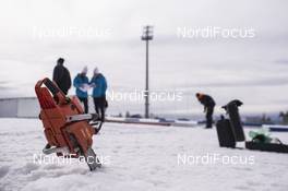 16.03.2017, Oslo, Norway (NOR): Event Feature: A chain saw in the snow -  IBU world cup biathlon, training, Oslo (NOR). www.nordicfocus.com. © Manzoni/NordicFocus. Every downloaded picture is fee-liable.