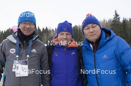 26.01.2017, Duszniki Zdroj, Poland (POL): Naran-Ider Batmunkh (MGL), Viktor Maigurov (RUS), IBU first vice president, Munkh-Erdene Tsedevdorj (MGL), (l-r) - IBU Open European championships biathlon, training, Duszniki Zdroj (POL). www.nordicfocus.com. © Manzoni/NordicFocus. Every downloaded picture is fee-liable.
